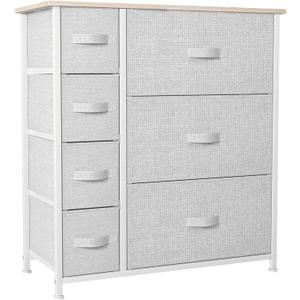 YITAHOME Dresser with 7 Drawers - Fabric Storage Tower, Organizer Unit for Living Room, Hallway - Sturdy Steel Frame, Wooden Top & Easy Pull Fabric Bins (Pale Gray)