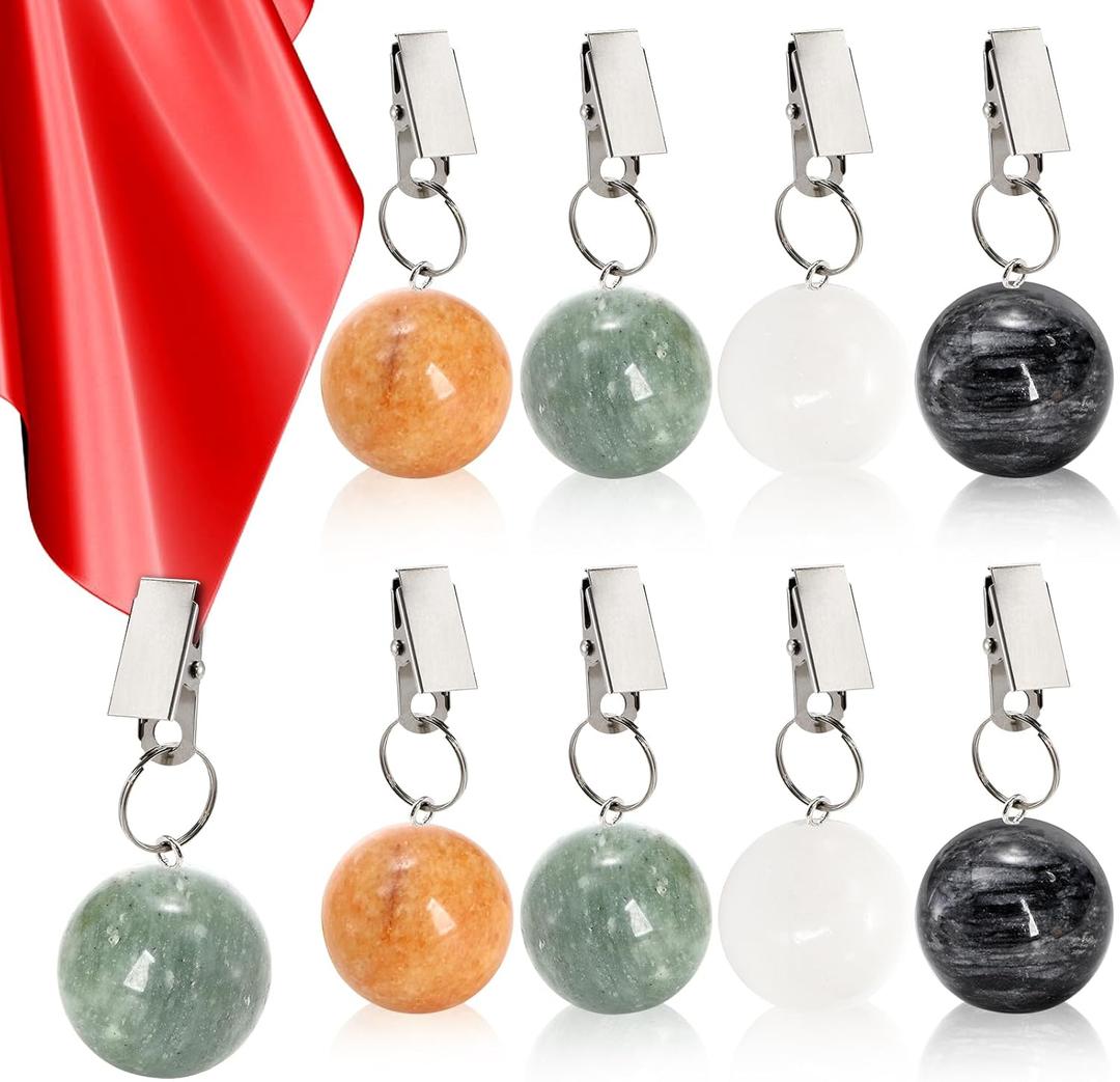 Goaste 8 Pieces Tablecloth Weights, Table Cloth Pendant Stones with Metal Clips, Ball Shape Marble Table Cover Hangers, Heavy Duty Clip Weights for Outdoor Picnic Tables, Curtains, Flags, Banners
