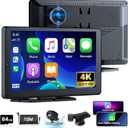 4K Apple Carplay Display Android Car Display with Dash Cam Car Front Rear 9 Inch Wireless Carplay Portable Driveplay with Rear View Camera Car Radio Carplay Bluetooth Mirror Link Siri 64G TF Card