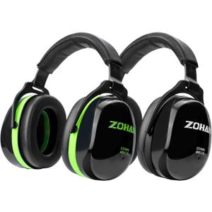 ZOHAN 012 Noise Reduction Earmuffs 2 Packs for Hearing Protection, NRR 28dB Adjustable Safety Ear Muffs for Mowing, Autism (Black+green)