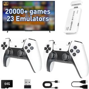 Upgrade Wireless Retro Game Console,Retro Gaming Stick with 20000+ Games,Video Games with Dual 2.4G Wireless Controllers,Plug and Play Video Game for Tv.