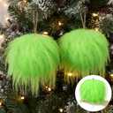 4 Pcs 6 Inches Lime Green Furry Christmas Ball Ornaments Large Green Xmas Ball Faux Fur Hanging Xmas Ornament for Indoor Christmas Tree Anniversary Wedding Party Holiday