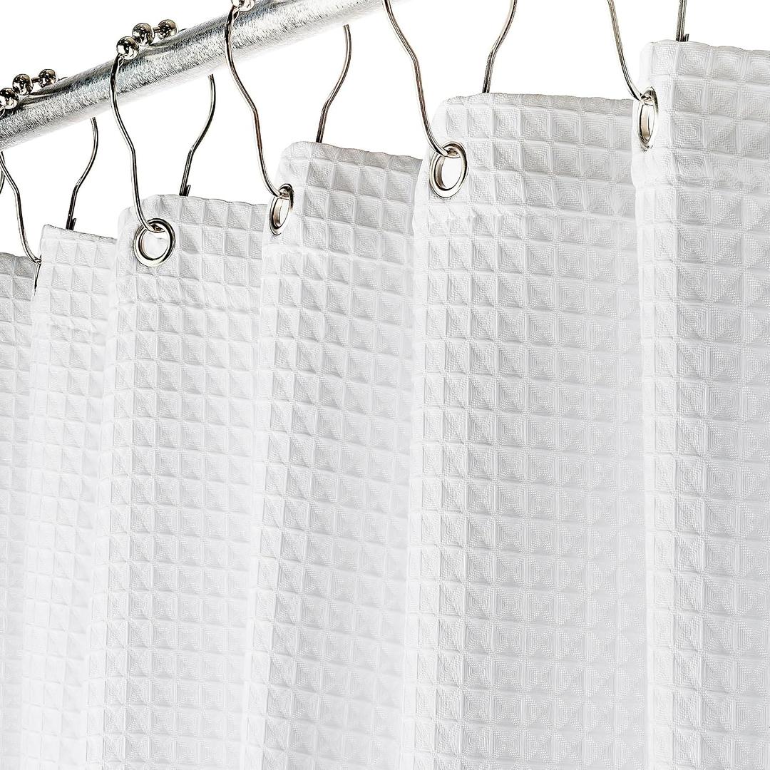 Creative Scents Fabric White Shower Curtain for Bathroom - 72 x 84 Spa, Hotel Luxury Matt Waffle Weave Square Design, Water Repellent, 230 GSM Weighty Cloth, for Decorative Bathroom Curtains