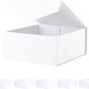 BLK&WH 6 Collapsible Gift Boxes with Magnetic Lids, 7.5x7.5x3 Inches, Bridesmaid Proposal Boxes, Matte White