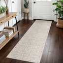 SIILOOM 2x7 Washable Runner Rug for Hallways, Cream Beige Yellow White Grey Soft Classic Kitchen Rugs with Non-Slip, Non-Shedding Distressed Floral Rug for Hallway Entryway Bathroom Laundry Indoor