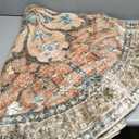 RELEANY Area Rugs 5ft Washable Non-Slip, Floral Vintage Distress Print Pattern Medallion Carpet for Living Room Bedroom Dining Room, Brick Red Rust Neutral Brown Burnt Orange