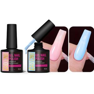3 x CHUCHU Gel Nail Polish for Manicure: Pink and Blue Jelly Colors UV Nail Polish - 8ml Duo Gel Polish Neutral for Women Beginners Nail Enthusiasts - Summer Spring Home Nail Art Design Salon Gift Winter