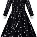 Girls Black A-Line Dresses Peter Pan Collar Long Sleeve Party Dress (Medium)