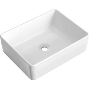 KES Rectangular Bathroom Vessel Sink White 19x15 Inches Rectangle Above Counter Countertop Porcelain Ceramic Vanity Sink, BVS110