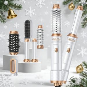 Ukliss 6 in 1 Hair Dryer Brush, Air Styler with Auto Wrap Curling - Ionic Blow Dryer for Frizz-Free Fast Drying, Volumizing Brush & Straightener for All Hair Types, ALCI Plug (White Gold)