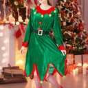 7 Pcs Women Christmas Elf Costume Set Santa's Helper Velvet Dress Xmas Outfit Elf Ears Hat Shoes Belt Socks Bell (XXL)