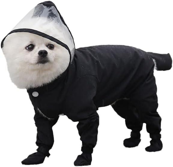 Dog Raincoat with Hood, Waterproof Full-Coverage Reflective Rain Jacket Quick-Drying Rain Poncho and Shoes for Small Medium Large Dogs,Black,L