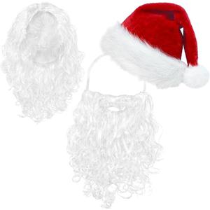 ROSAUI Santa Hat, Beard & Wig Set for Adults – Premium Santa Claus Costume Accessories Soft Elastic Strap Beard Classic Red Hat Fluffy White Wig Perfect for Christmas Parties & Holiday Fun