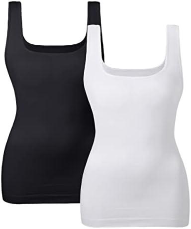 EUYZOU Women's Tummy Control Shapewear Tank Tops Seamless Square Neck Compression Tops Slimming Body Shaper Camisole, S