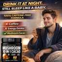 Instant Mushroom Powder 10:1 Cordyceps Mushroom Supplement with Reishi, Chaga & Shiitake Caffeine-Free Nighttime Drink with B6, B12, D + Probiotics Mushroom Cacao Organic Blend (No Sweetener)