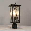 Outdoor Post Light Fixture, Farmhouse Exterior Pillar Lantern Lights with Water Ripple Glass, Black Waterproof Rectangular Outside Post Pole Lighting for Garden, Yard, Patio and Pathway