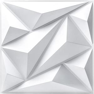 Art3dwallpanels PVC 3D Wall Panel Diamond for Interior Wall Dcor in White, 19.7" x 19.7" Wall Decor PVC Panel, 3D Textured Wall Panels, Pack of 12 Tiles
