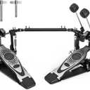 Double Bass Drum Pedal, Heavy Duty Kick Drum Pedal with Double Chain Drive, Adjustable Spring Tension, Non-Slip Metal Base, Smooth and Responsive Single Drum Pedal for Acoustic and Electronic Drums