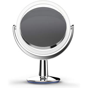SuperGlow 9" Round Shaped Dual-sided Lighted Makeup Mirror, 1X/5X Magnifying Vanity Mirror, Brightness 1000Lux, 360 Degree Rotating Adjustable Brightness Mirror, Brushed Nickel Finish