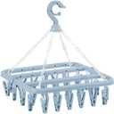 32 Clips Folding Laundry Hanger, Laundry Drying Rack Folding Sock Hanger, Hanging Drying Rack(Scandinavian Blue)