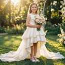 Dufannie Girls Sandals Low Heels Dress Pump Ankle Strap Open Toe Flower Girl Wedding Party for Toddler Little Big Kid, Size 6