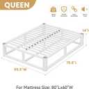 14 Inch Queen Bed Frame with Rounded Corner and Headboard Hole, Metal Platform Bed Frames 6 Non-Slip Guards, 3500lbs Heavy Duty Steel Slat Support, Squeak Free, No Box Spring Needed, White