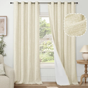Cream 100% Blackout Curtains for Living Room 95 Inch Length 2 Panels Set, Thermal Insulated Light Blocking Faux Linen Curtains for Bedroom, Bronze Grommet Boho Window Drape Each 52" Wide