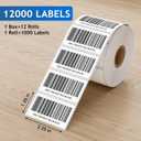 MaxGear 2.25" X 1.25" Direct Thermal Labels, Perforated UPC Barcode & FBA Address Stickers, Premium Permanent Adhesive Shipping Labels, Compatible with Rollo & Zebra (12 Rolls, 1000 Pcs/Roll)