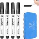 maxtek Black Dry Erase Markers 4 Count with 1 Magnetic Eraser, Low Odor Chisel Tip for Office, School, Classroom