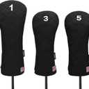 Golf Head Covers Driver Fairway #3#5 Hybrid USA Flag for Club Men Women, (Black or White)