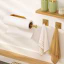 Paper Towel Holder Under Cabinet with 2 Hooks, Paper Towel Holder Wall Mount with Damping Effect, Self-Adhesive or Drilled Paper Roll Holders for Kitchen, Bathroom, RV(Gold)