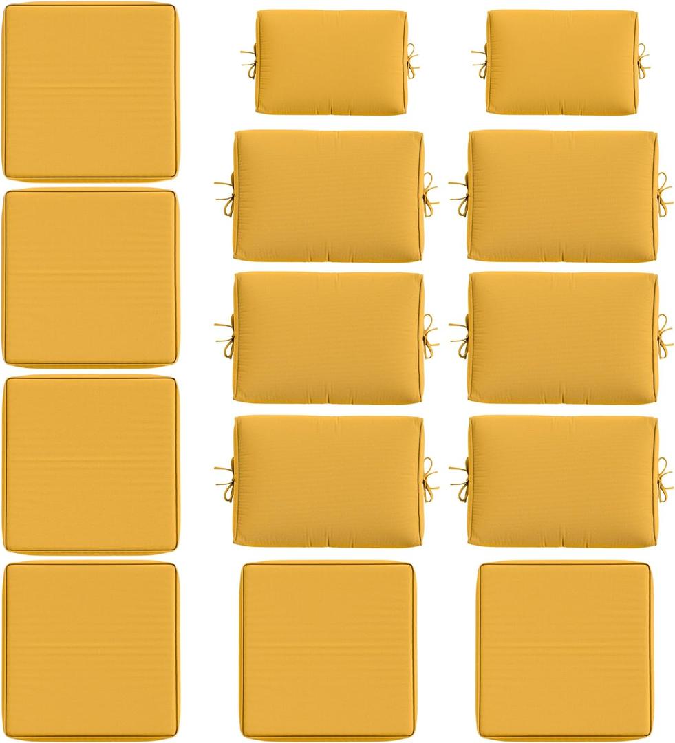 14 Pcs Outdoor Cushion Slipcovers All-Weather Patio Cushion Covers, Replacement Waterproof with Zipper for Patio Furniture, Sectional Couch 3 Sizes, Covers Only (Yellow)