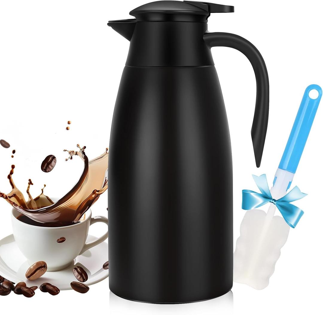 68OZ Thermal Coffee Carafes for Keeping Hot, 2 Liter Stainless Steel Thermal Carafe, Double Wall Vacuum Insulated Pitcher Tea Pot for Coffee Tea Keep Hot 12 Hours, Black