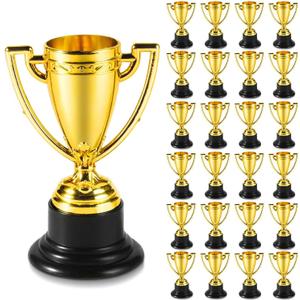 SenseYo 24 Pack Mini Trophies Cups, Gold Trophy Award, Plastic Trophies for Kid, 4 Inch Award Trophies for Kids Party Favors, Winning Prizes