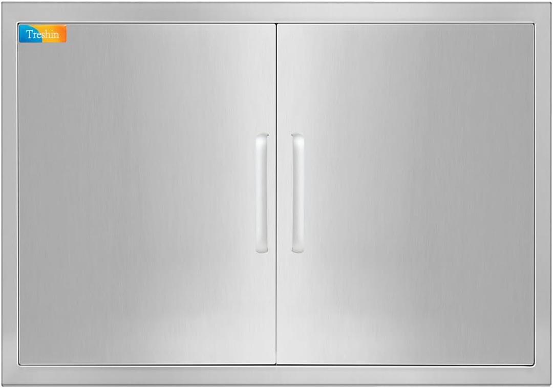 Treshin Outdoor Kitchen Doors 31" W x 24" H - Stainless Steel Double Door with Magnetic Closure, Durable and Easy to Clean BBQ Access Door - Perfect for Outdoor Kitchens, BBQ Islands