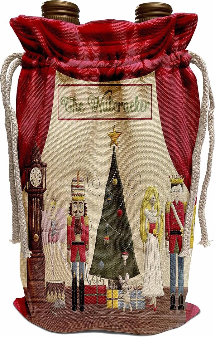 3dRose - Beverly Turner Christmas Design - Nutcracker Prince, Sugar Plum Fairy, Mouse King, Snow Queen, Clock - Bottle Bags (wbg-223585-1) (Multicolor)