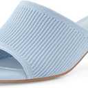 Shoe'N Tale Heeled Sandals For Women Square Open Toe Heeled Mules Chunky Block Low Heel Slip On Slides (5, Blue)