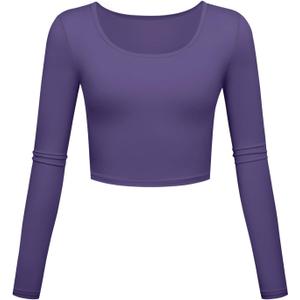 Lightweight Yoga Crop Tops Slim Fit Long Sleeve Workout Shirts for Women (Purple, M)