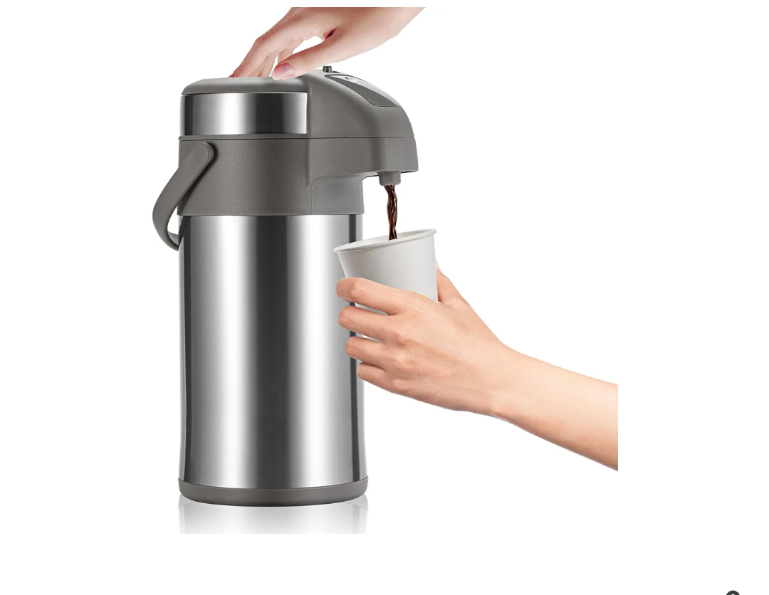 OJOJ 4L/133OZ Thermal Coffee Carafe with Pump, Thermal Beverage Dispenser, Coffee Airpot Stainless Steel Coffee Carafe for Hot Drinks Silver