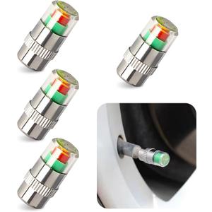 4 PCS Car Tire Pressure Monitor Valve Stem Caps, 2.4Bar 36PSI Tire Pressure Monitor Sensor Indicator, 3 Color Eye Alert Tire Pressure Monitor Valve Caps with Pressure Gauge, Fit for Most Cars (Silver)