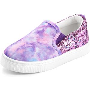 K KomForme Toddler Sneakers for Girls Boys Slip On Canvas Walking Shoes (11 Little Kid, Purple Glitter)