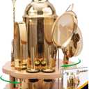 Cocktail Shaker Set Bartender Kit with Rotatble Bamboo Stand,11 Piece Bar Set Stainless Steel Bar Accessories for Drink Mixing, Bar, Home, Party (Gold)