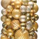 JORNOY Christmas Tree Ornaments Set, 47 Pack Assorted Shatterproof Hanging Balls Decorations, Plastic Bulbs Bulk with Lanyard for Home Holiday Party Decor, 3-Sizes (Gold)
