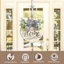 Rustic Round Wood Wreath for Front Door with Home Sign & Metal Hook, All Seasons Outdoor Wreath for Porch Wall Decor, Spring Summer Fall Holiday Decorations, Halloween Christmas Housewarming Gifts