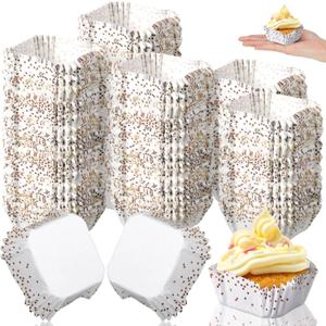 Tanlade 350 Pcs Square Mini Cupcake Liners Disposable Brownie Baking Pan Liners 1.77 Inch Paper Baking Cup for Cup and Cupcakes Party Supplies for Weddings Birthdays Bridal Showers, (Gold Dots)
