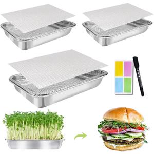 Stainless Steel Sprouts Growing Kit 3-Tier 10.4 inch Trays, Microgreens Growing Kit, Seed Sprouting Tray with Encrypted Mesh Sprouts for Beans Alfalfa Broccoli Wheat Grass