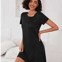 Nightgowns for Women Short Sleeve Sleepshirt Button Down Nightshirt Soft Pajamas Dres Casual Sleepwear 2XL