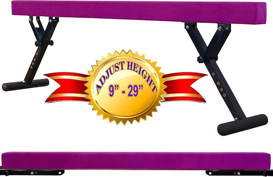 MARFULA Adjustable Balance Beam 8 ft Gymnastic Beam Adjustable Height for Kids and Teenage of All Gymnastic Levels, Gymnastic Training Beam Gymnastic Equipment for Athlete Home and Gym Club Use (Height: 9 inch - 29 inch, Purple (Height: 9" - 29"))