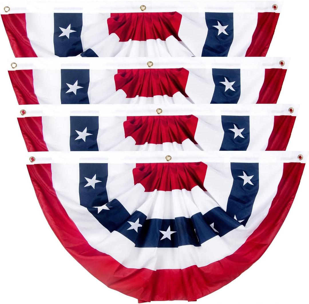 2 x 4 Ft American Bunting Flags Outdoor, US Flag Bunting for Outside, Patriotic Half Fan Bunting Flag with Brass Grommets for 4th of July Indoor Outdoor (Set of 4)