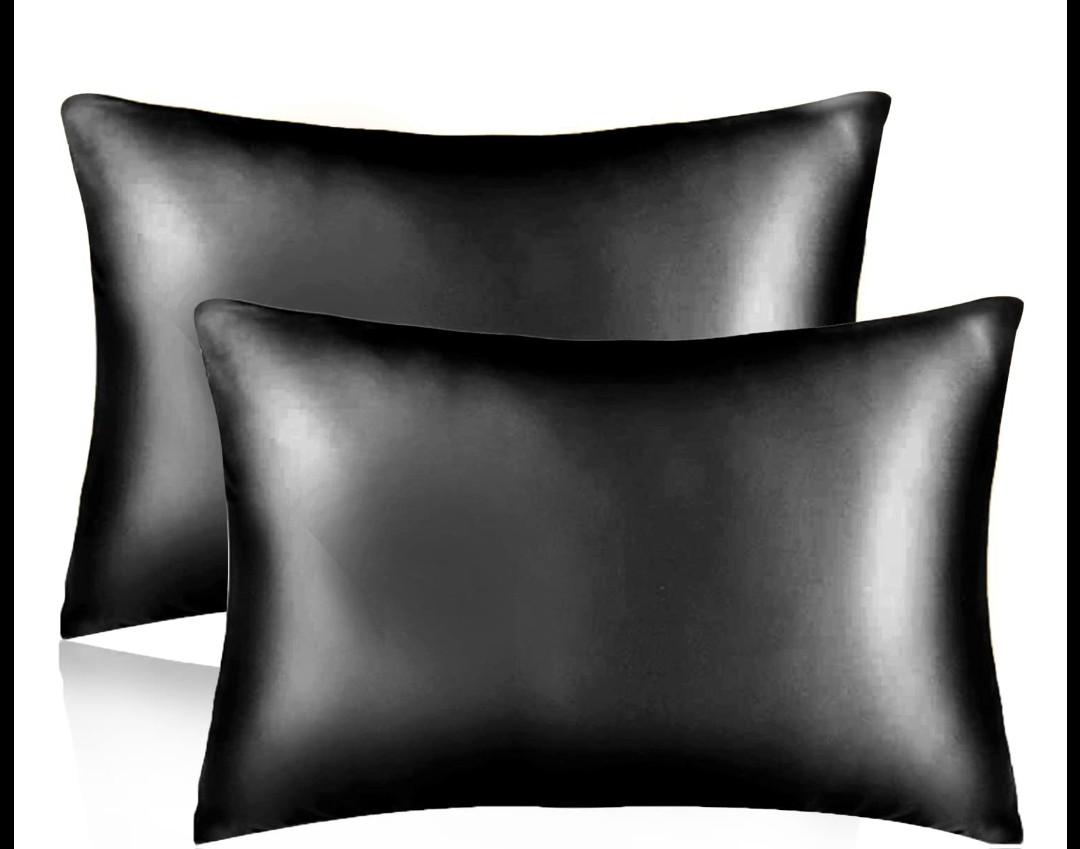 Sutuo Home Silk Pillowcase 2 Pack 100% Mulberry Silk Pillow Cases for Hair and Skin 6A Both Sides 19 Momme Natural Silk Pillow Cover Super Soft and Smooth Queen 20"x30" Black